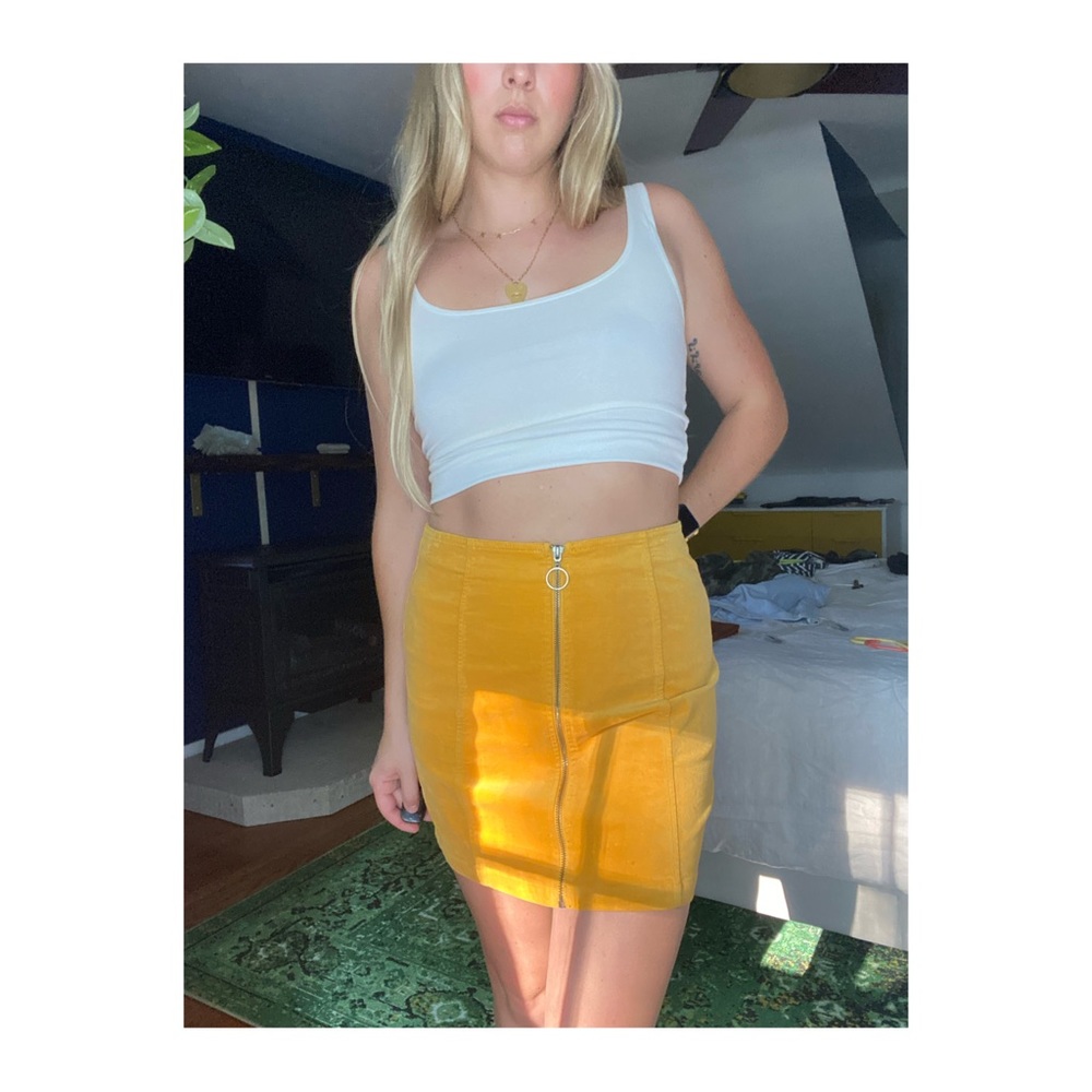 mustard corduroy zip up mini skirt